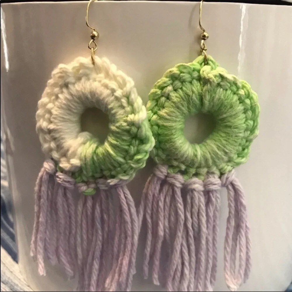 Bundle of 2 Crochet Boho Fringe Earrings (Handmade)